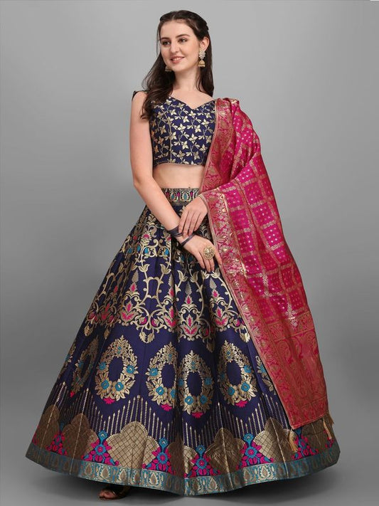 Navy Blue Flared Lehenga Choli with Dupatta