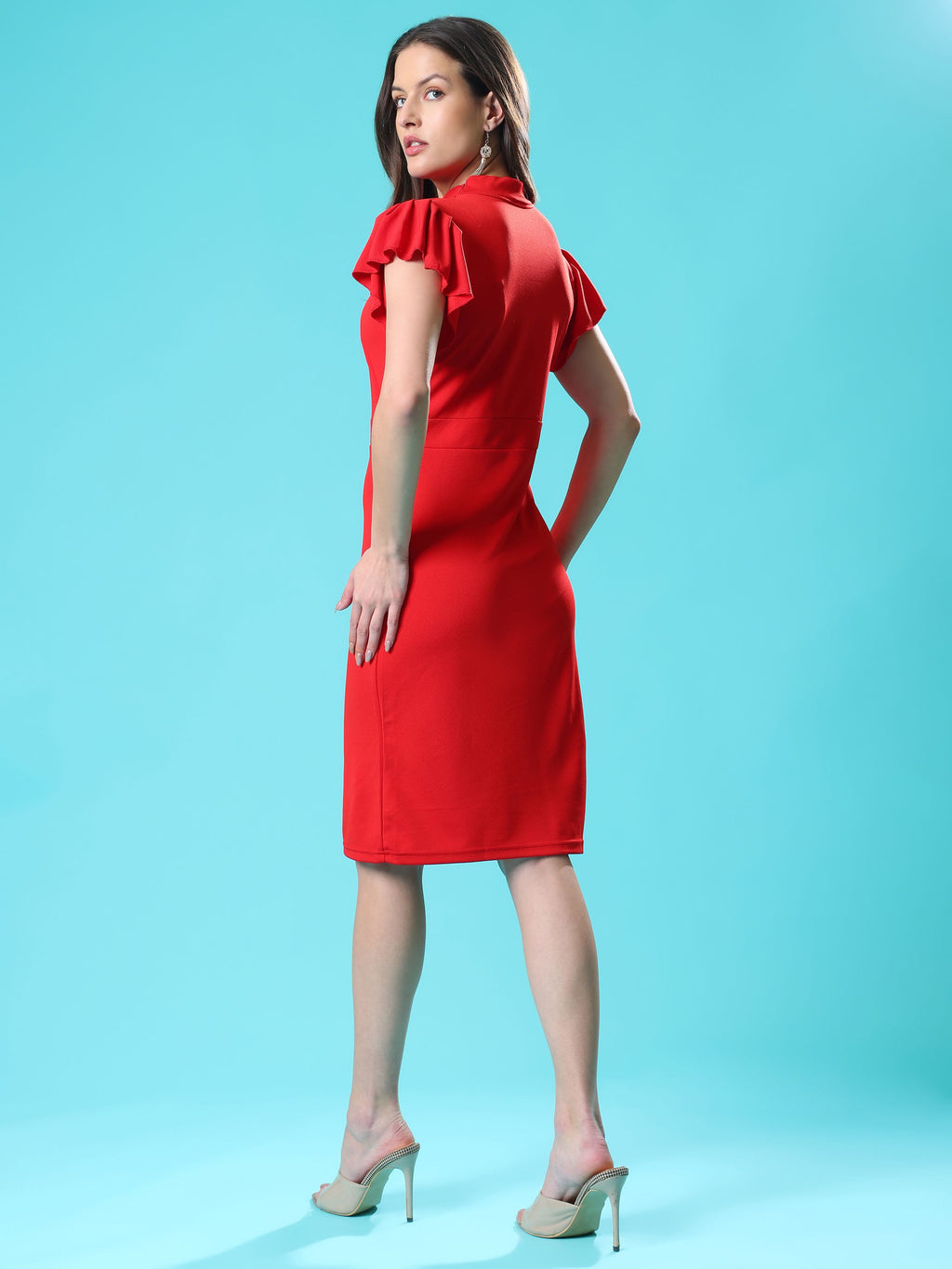 Women's Mini Length Flared Sleeve Red Dress
