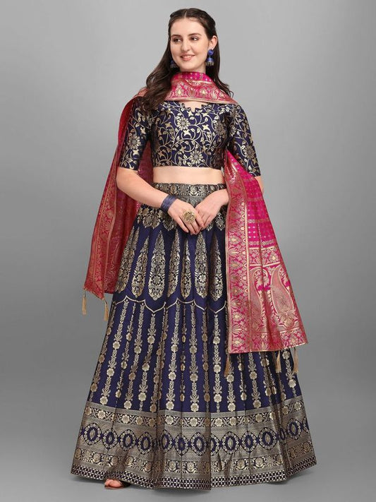 Women Kalidar Navy Blue Lehenga Choli