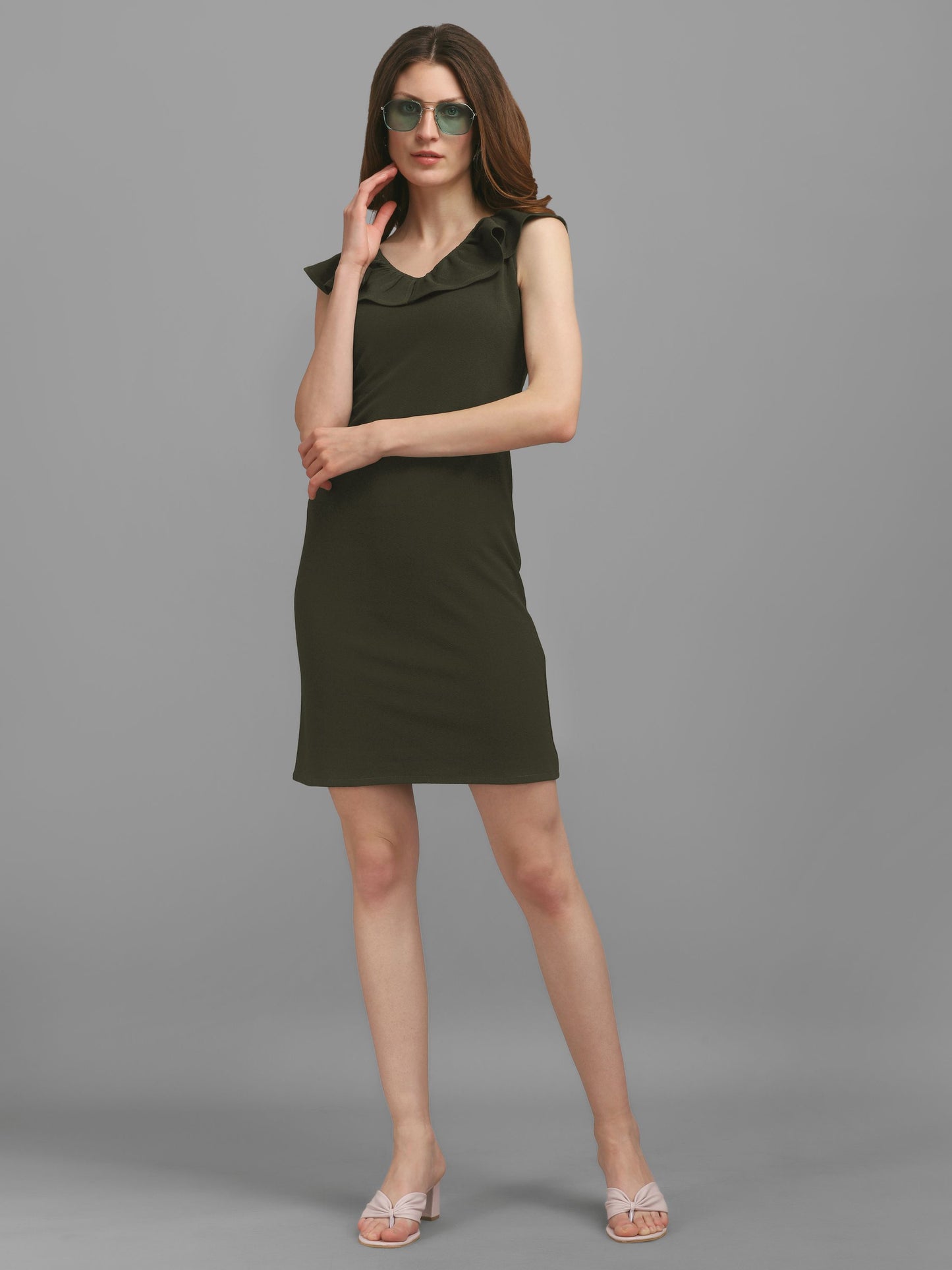 Dark-Olive V-neck Bodycon Dress