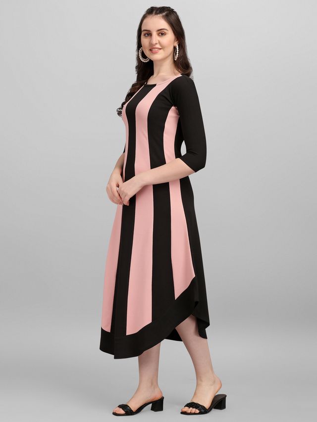 Women Peach & Black Fit & Flare dress