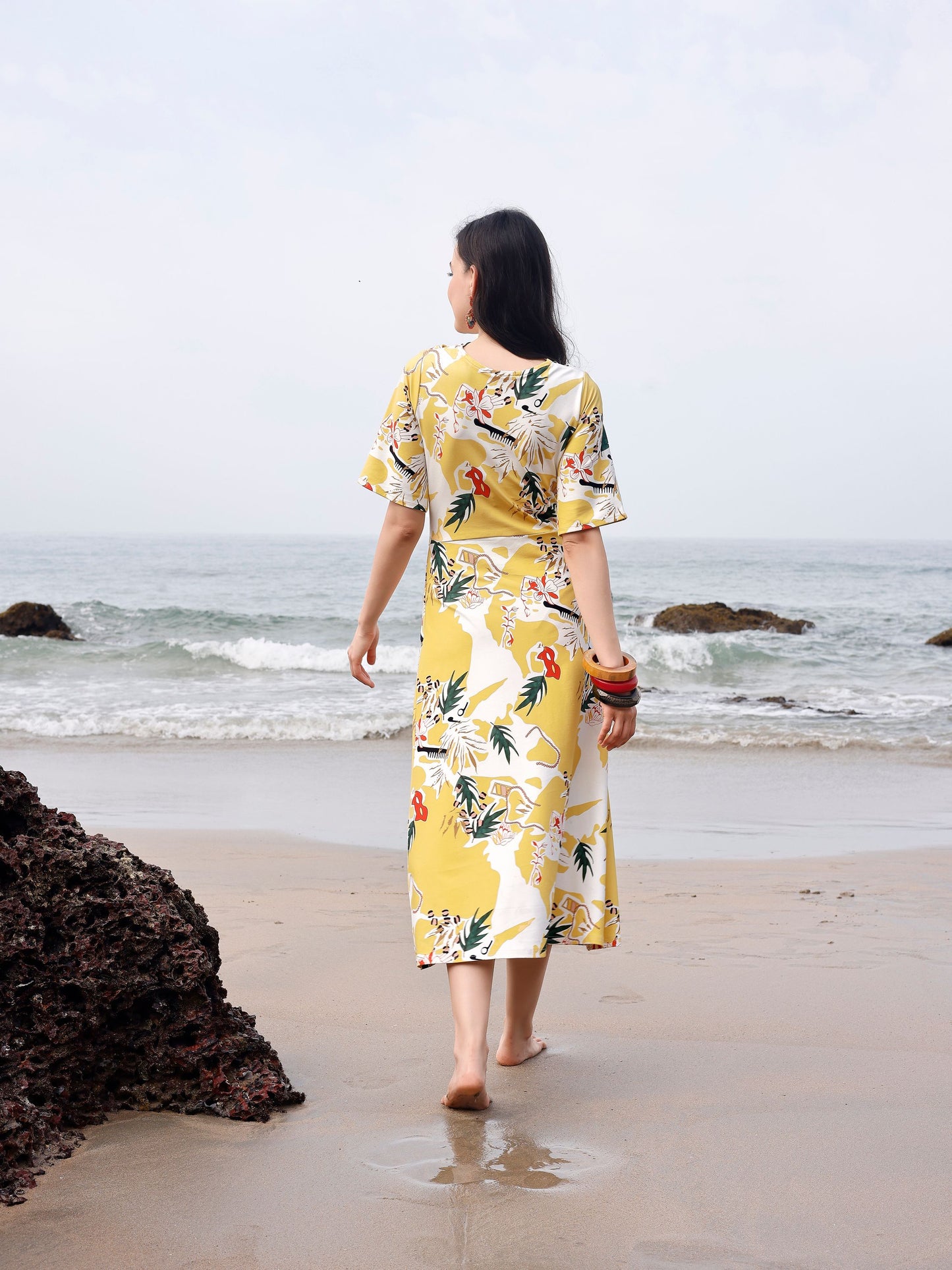 A-Line Front Silt Yellow Dress