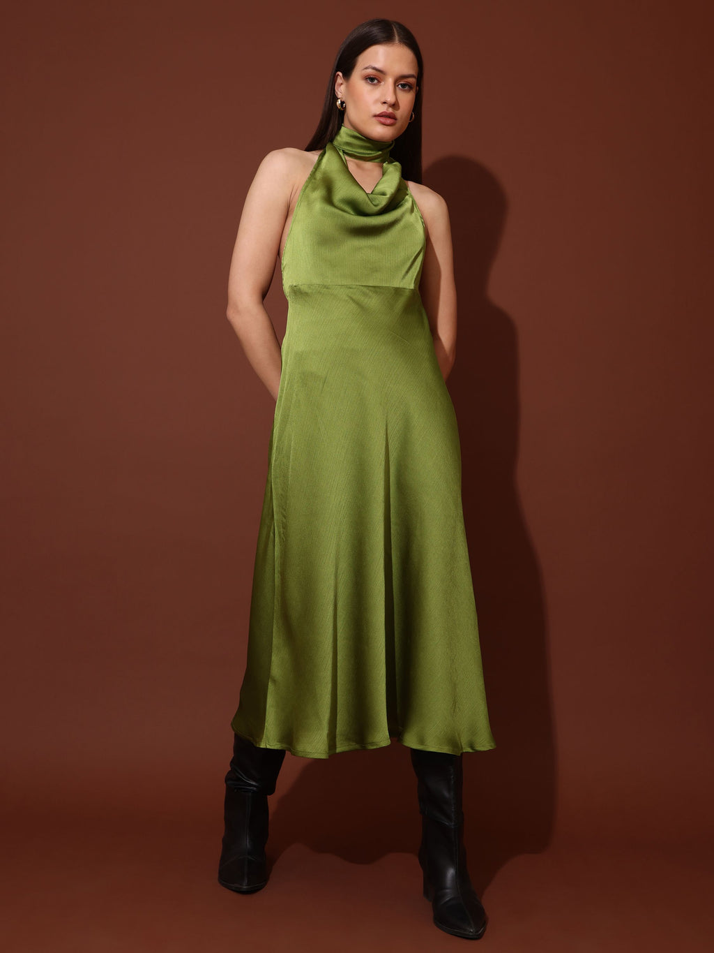Women's Fit & Flared Green Dress