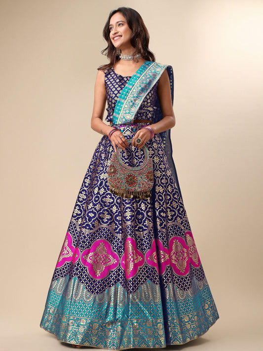 Garnish With Zari Motifs Navy Blue Lehenga Choli