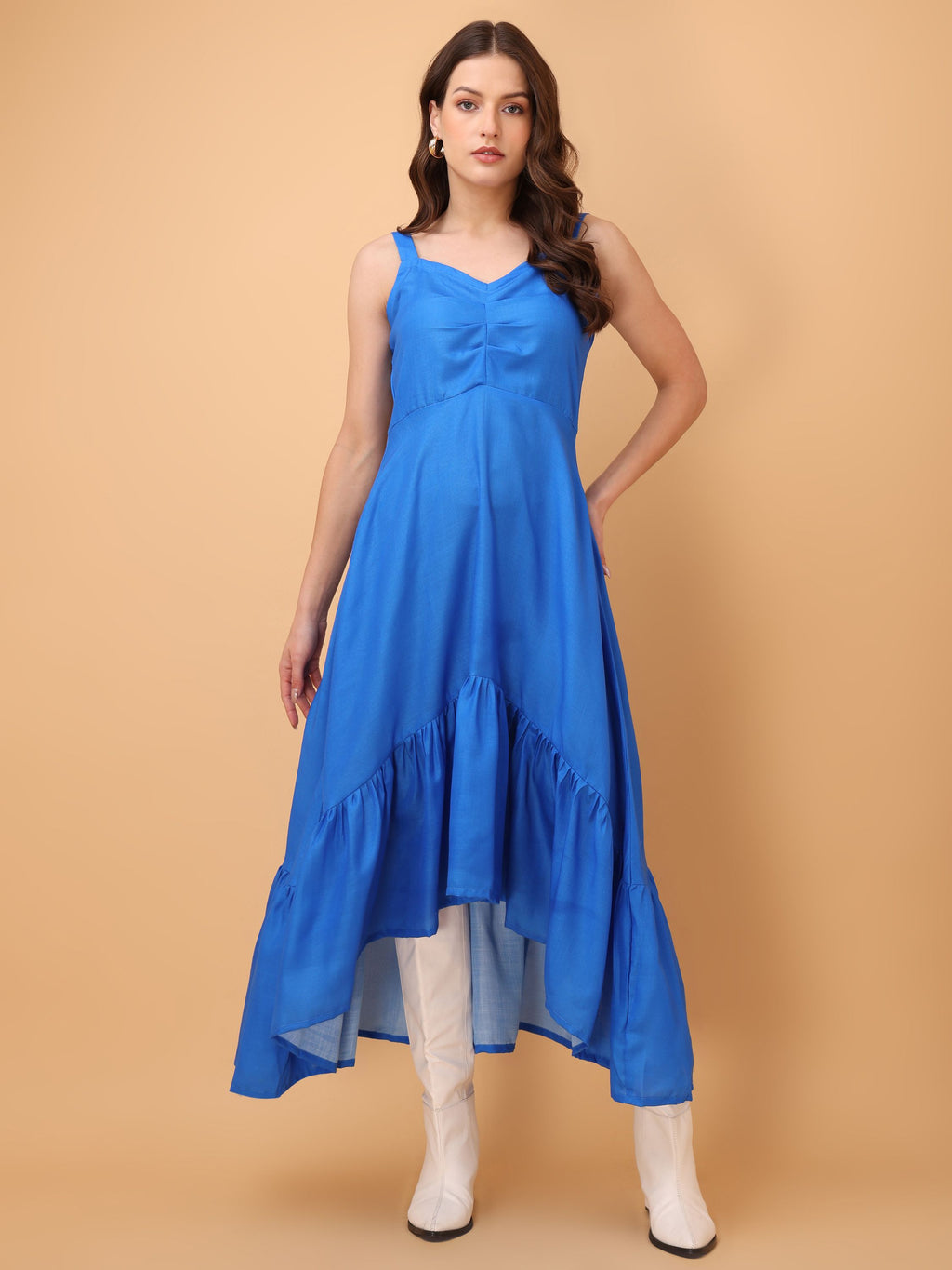 Women Ruffle/Fit & Flare Midi Blue Dress