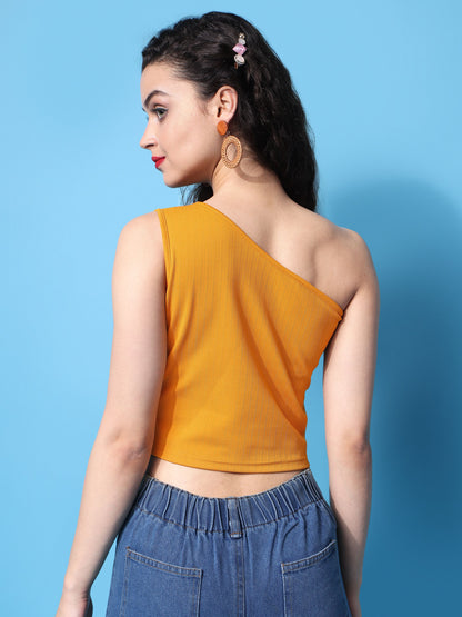 Women Yellow One Shoulder Top