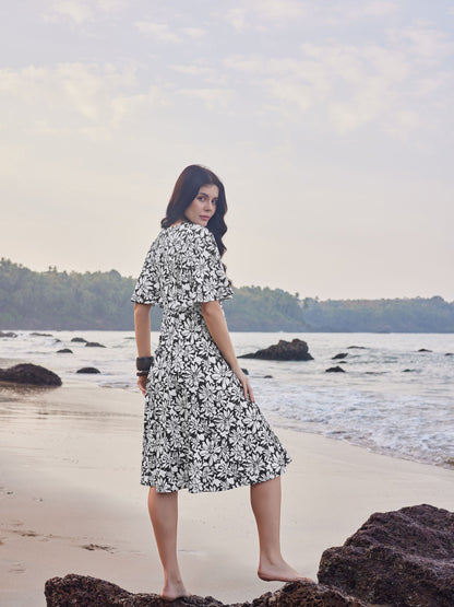 Black V Neck Fit and Flare dress