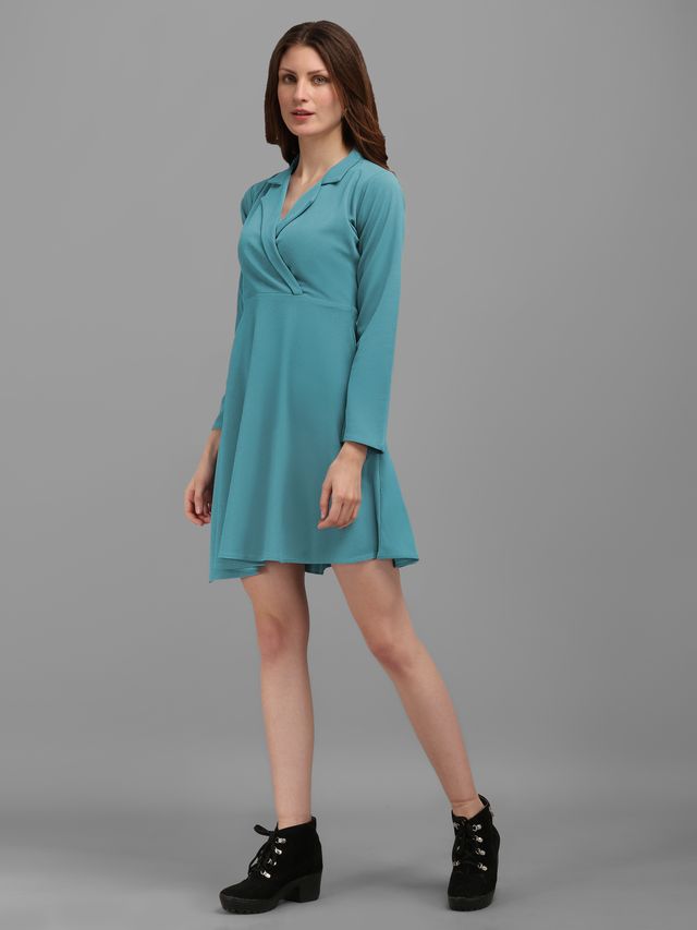 Women Turquoise Blue Fit And Flare dress