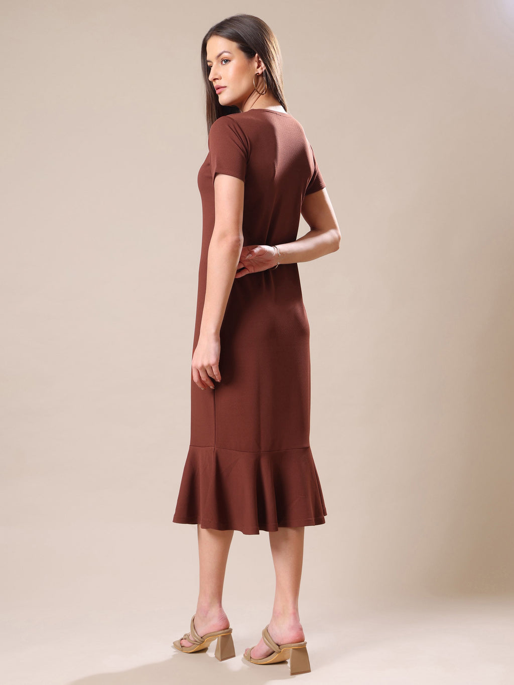 Women's Short Sleeve Bodycone Brown Dress