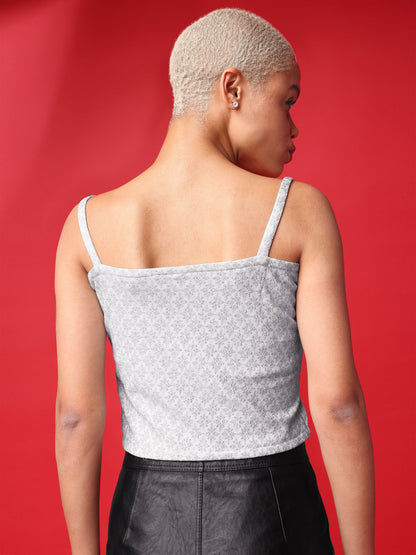 Women Silver Cut-Out Top