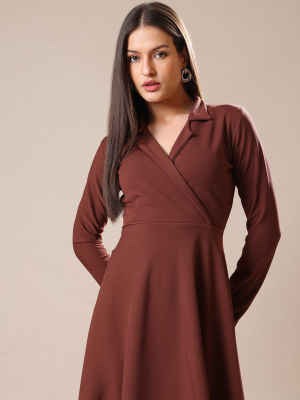 Women's Full Sleeve Fit & Flared Brown Dress