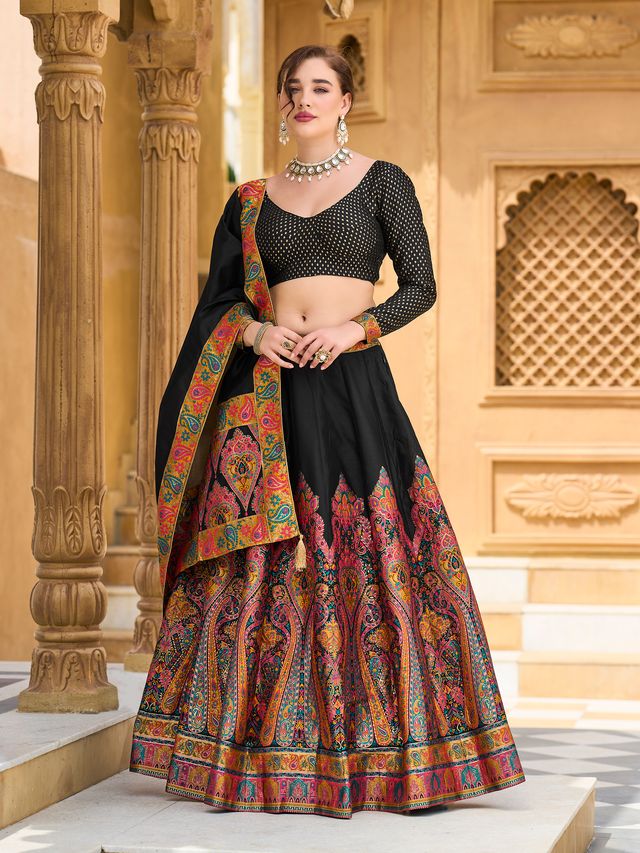 Women's Black Jacquard Crape Lehengas