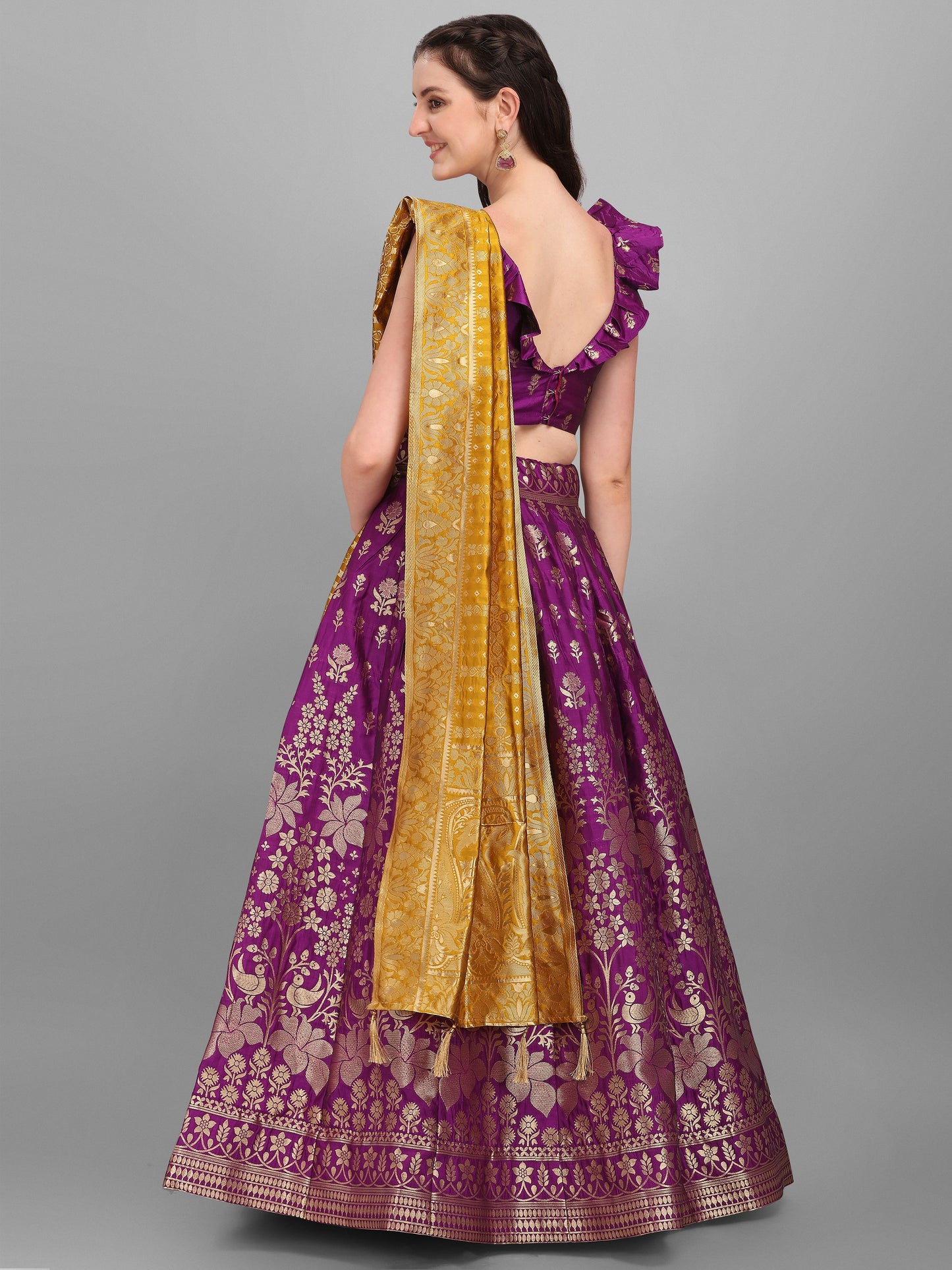 Women Wine Printed Lehenga