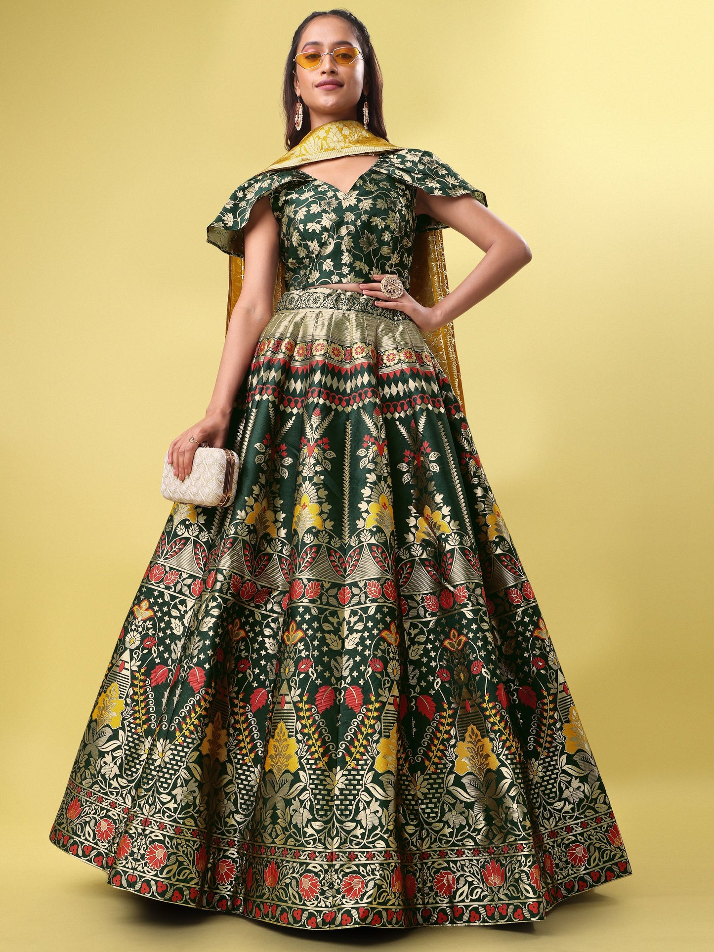 Women Green Embellished  Lehenga