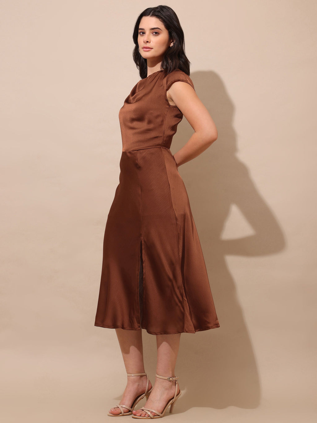 Women Fit & Flared Brown Solid Dress