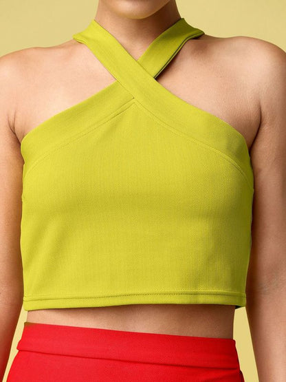 Women Lime Halter Neck Crop Top