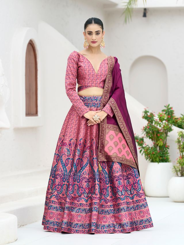 Women's Pink Kanjiwaram Lehengas