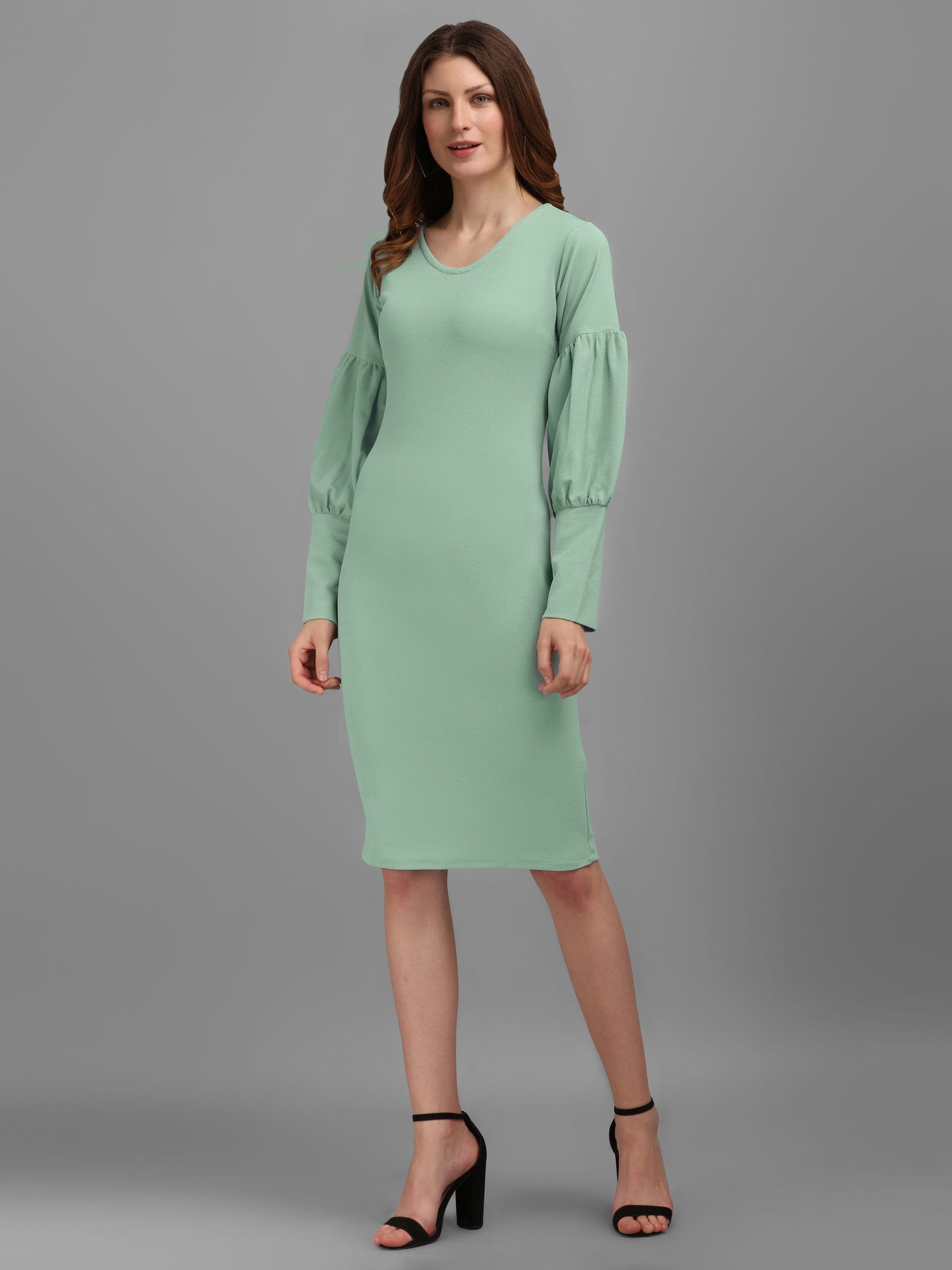 Sage Green V-neck Bodycon Dress