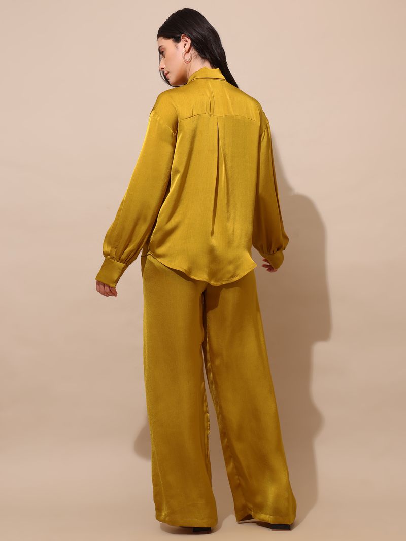 Women's Yellow Solid Silk Blend Tie-Up Stylized Co-Ords