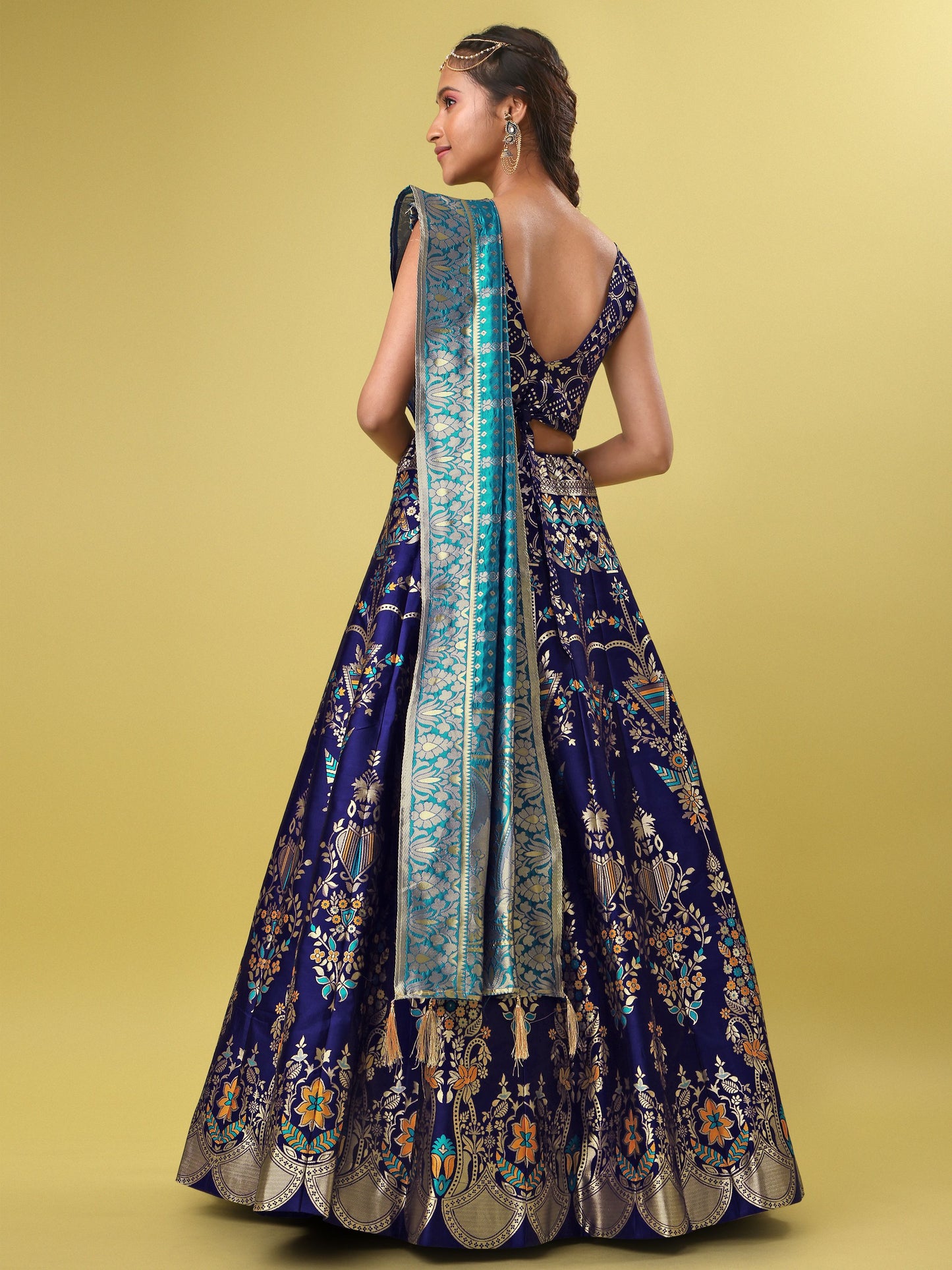 Women Blue Floral Print Lehenga