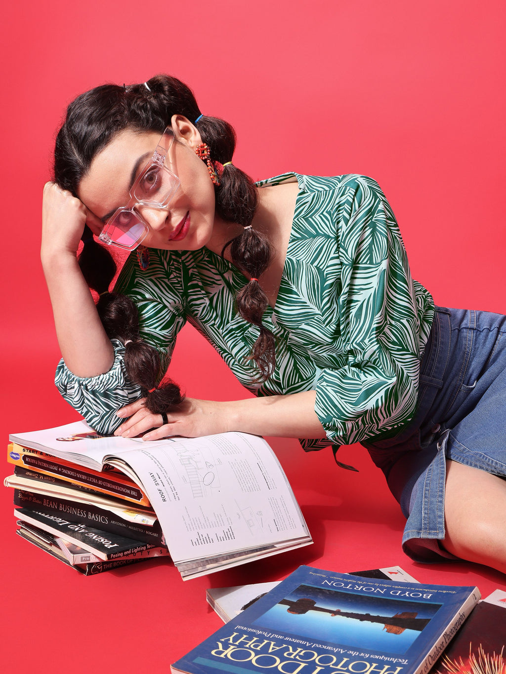 Unique Overlap Green V-Neck Top