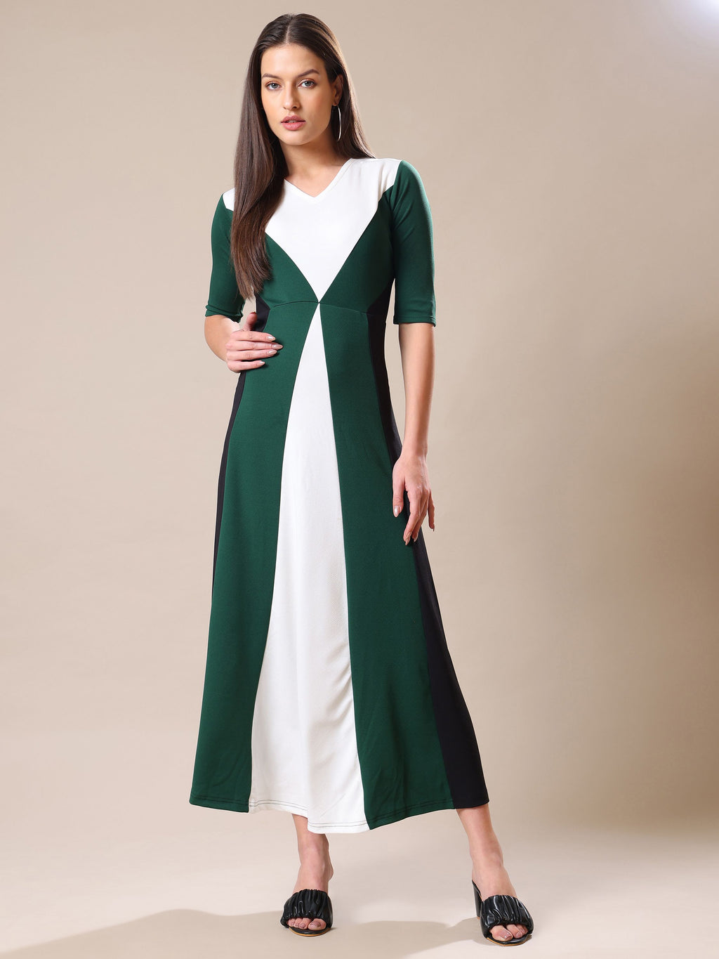 Women's V-neck Ankle Length Green Dress