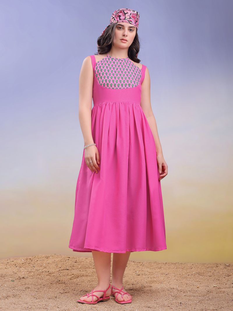 Midi Length Sleeveless Solid Dress