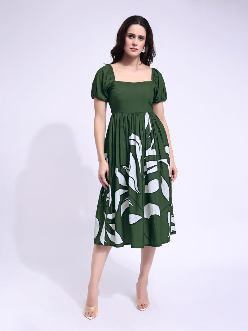 Women's Green Midi Short Sleeve Dress