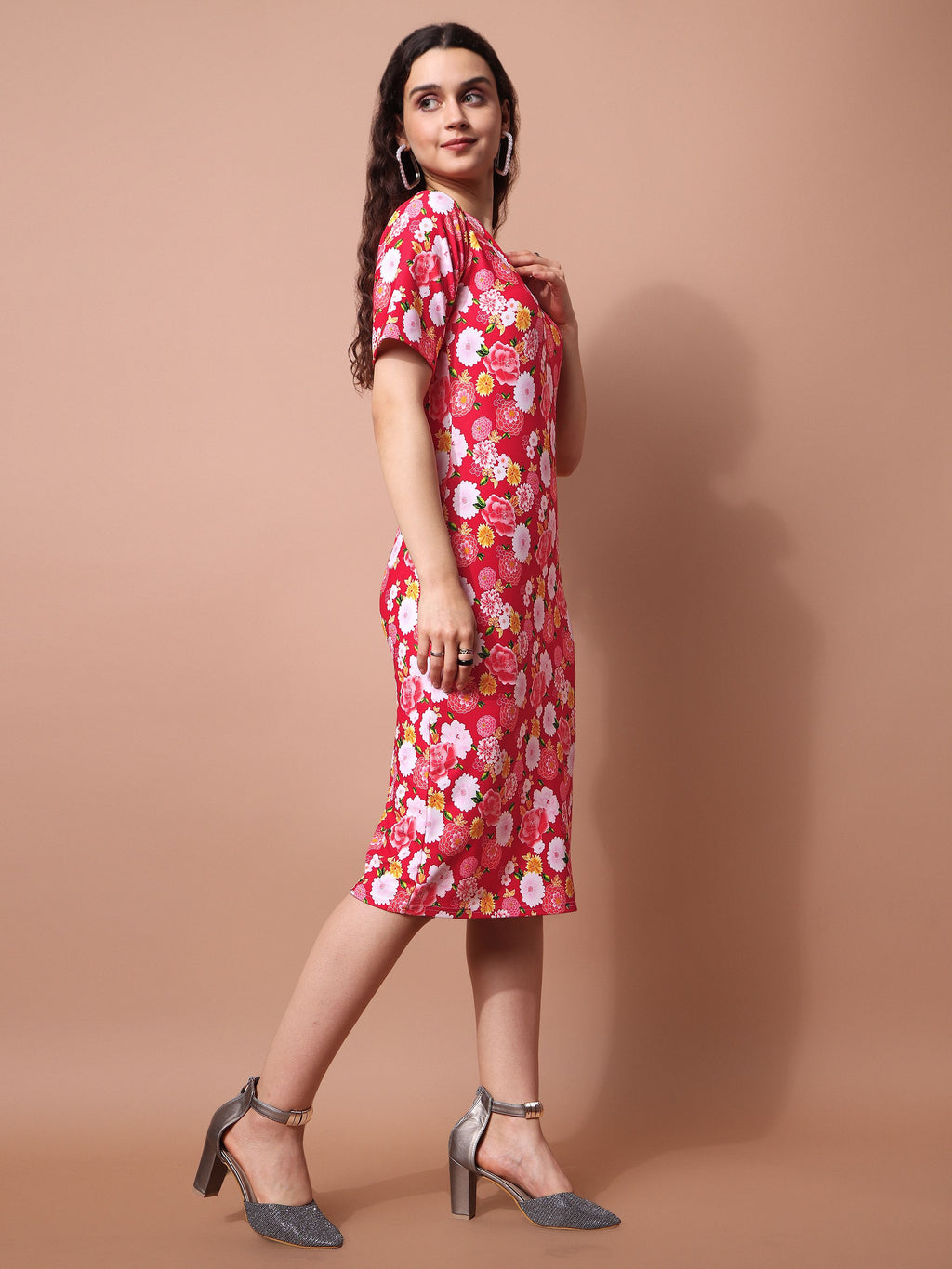 Red Bodycon Floral Printed Dress