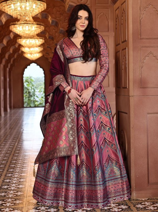 Double-Shaded Pink Lehenga Choli With Zari Woven Motifs