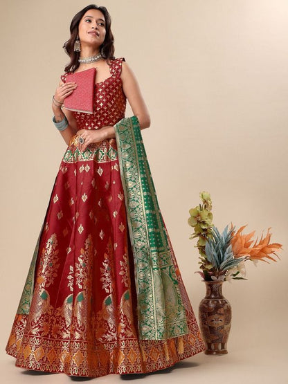 Enhanced Fish Motifs Red Lehenga Choli