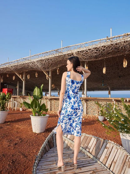 Blue Sleeveless Bodycon dress