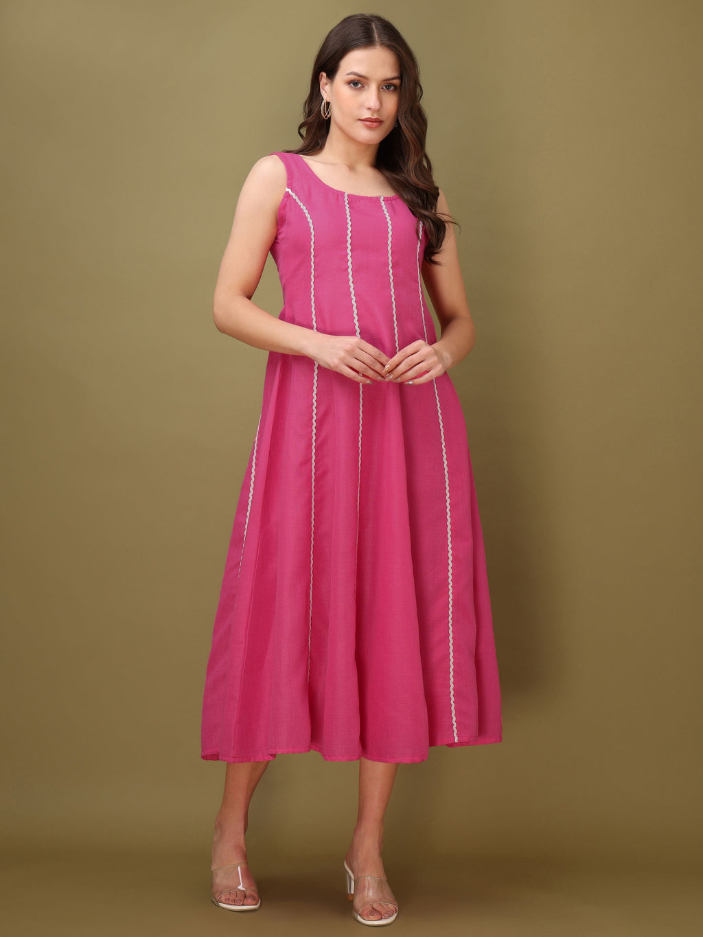 Women Flared Maxi Sleeveless Pink Dress