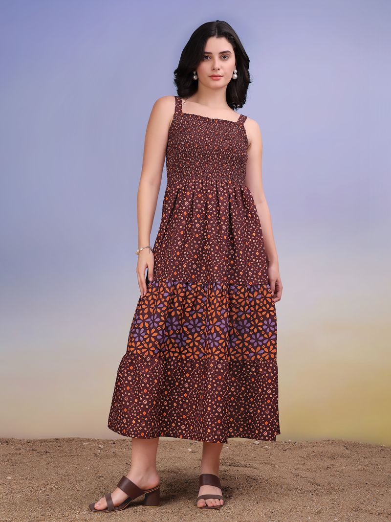 Women's Brown Mini Sleeveless Square Dress