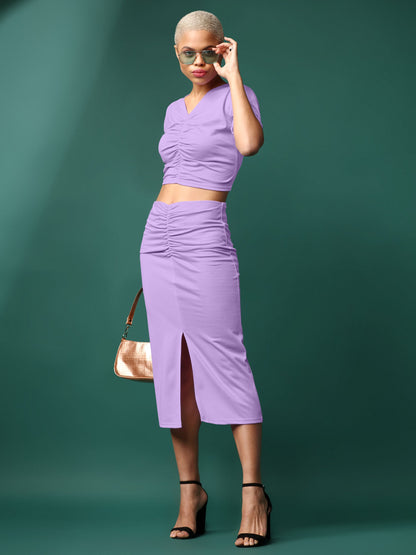 Women Purple V-Neck Top & Skirt Co-ords