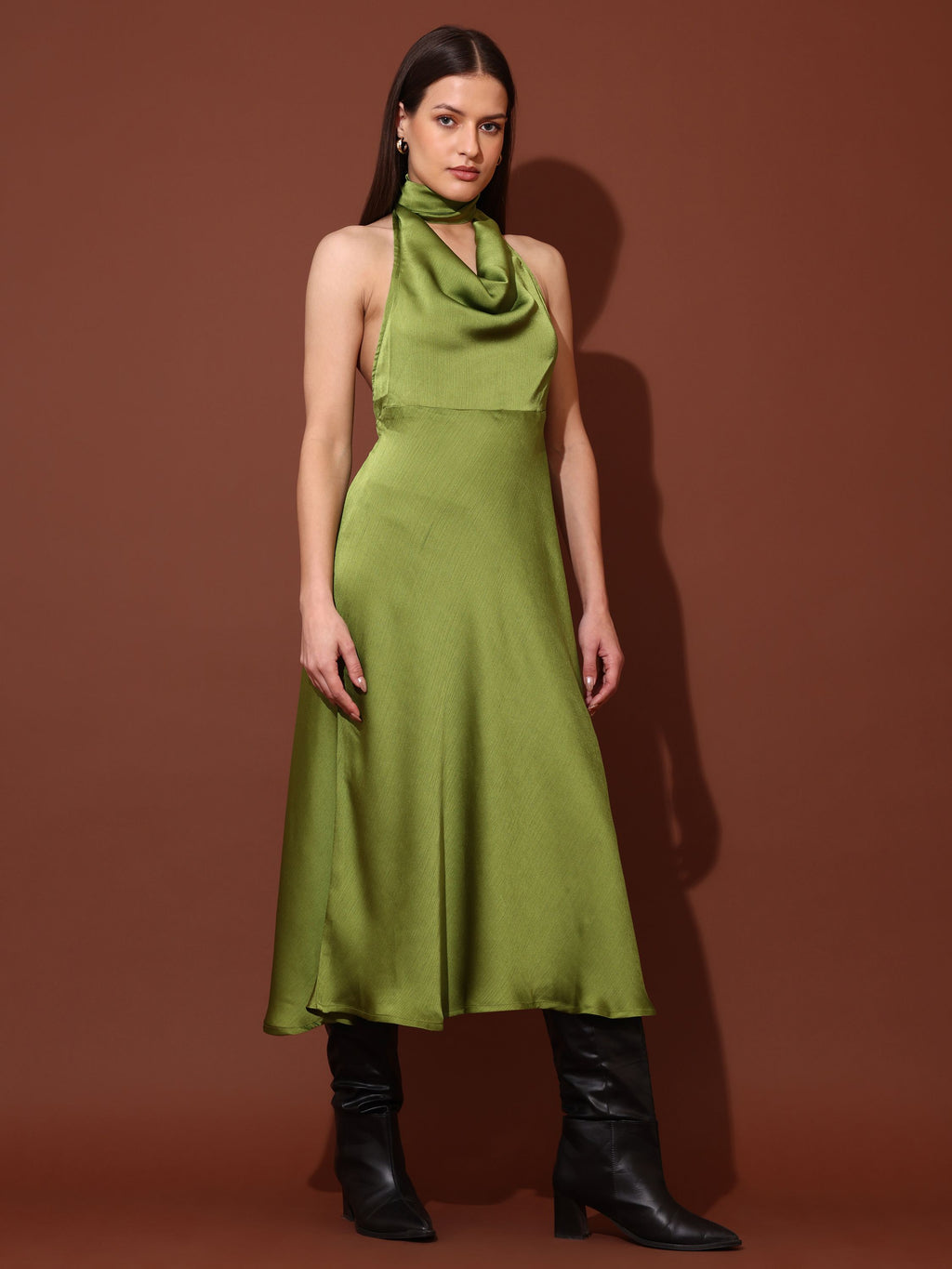 Women's Fit & Flared Green Dress