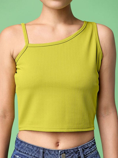 Green Asymmetric Neck One Shoulder Top