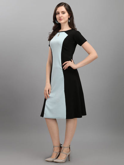 Women Sky Blue & Black A Line dress