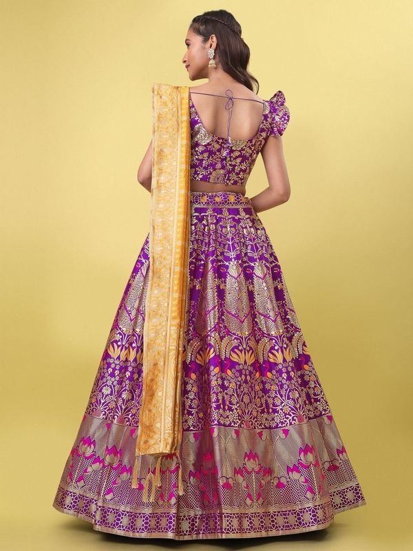 Women Purple Jacquard Lehenga