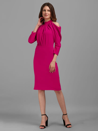 Draped Sleeve Pink Bodycon Dress