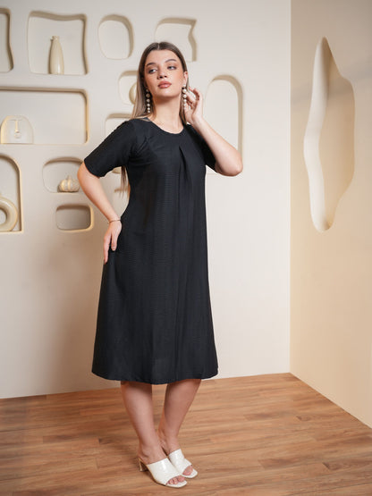 Women Flared Midi Round Neck Dress