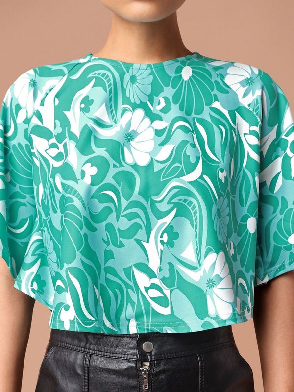 Green Round Neck Crop Top For Women