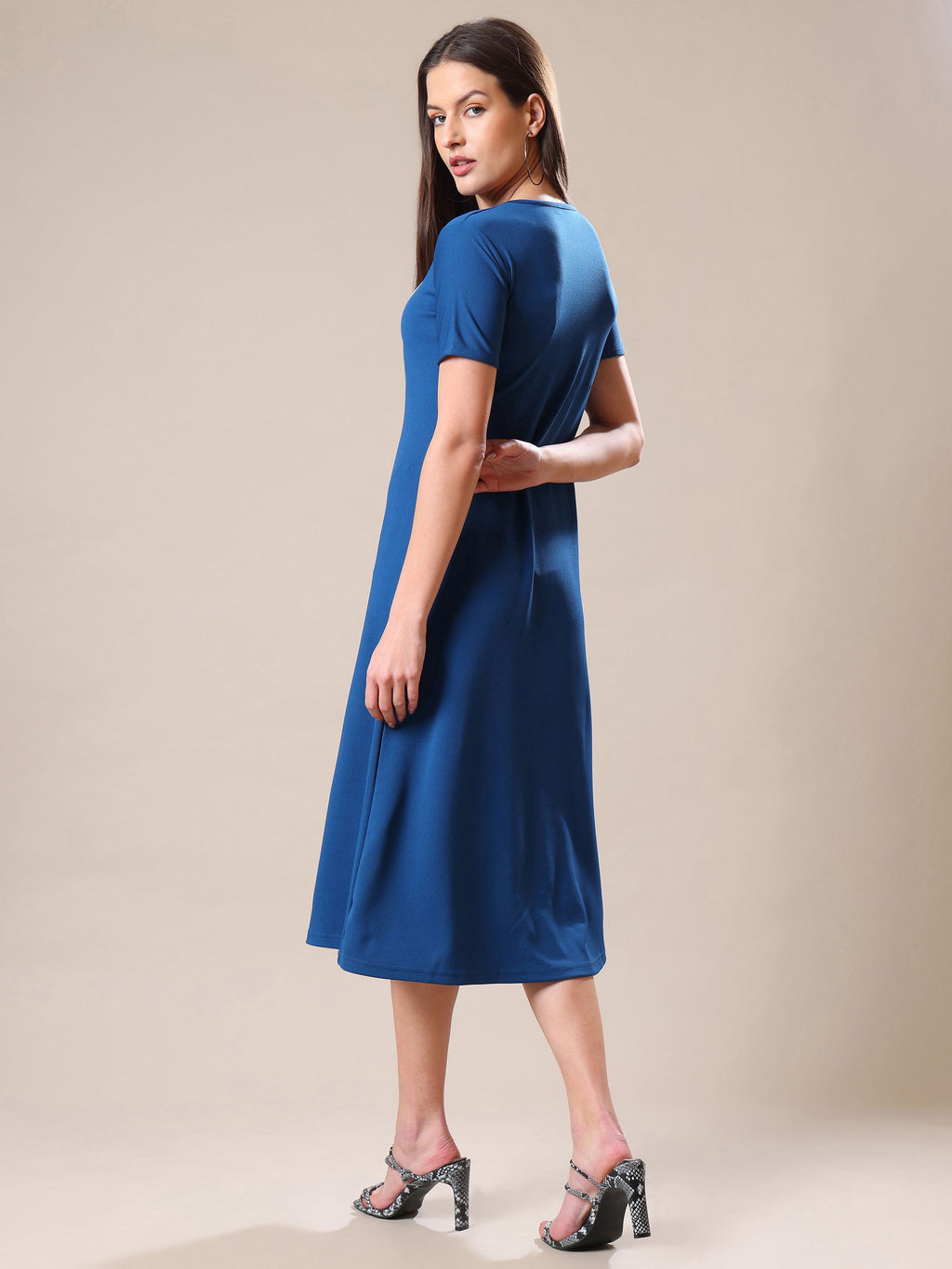 Women's Round Neck Short Sleeve Teal Dress