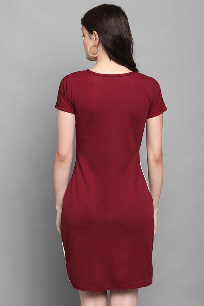 Women White & Maroon Bodycon dress