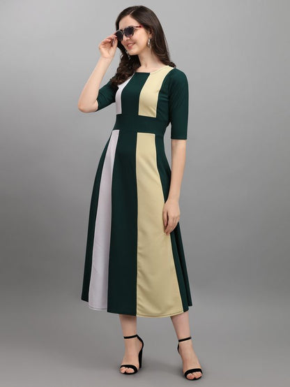 Women Light Yellow & Green Fit & Flare dress