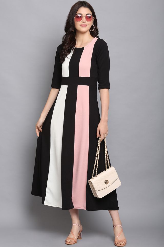 Women Pink & Black Fit & Flare dress