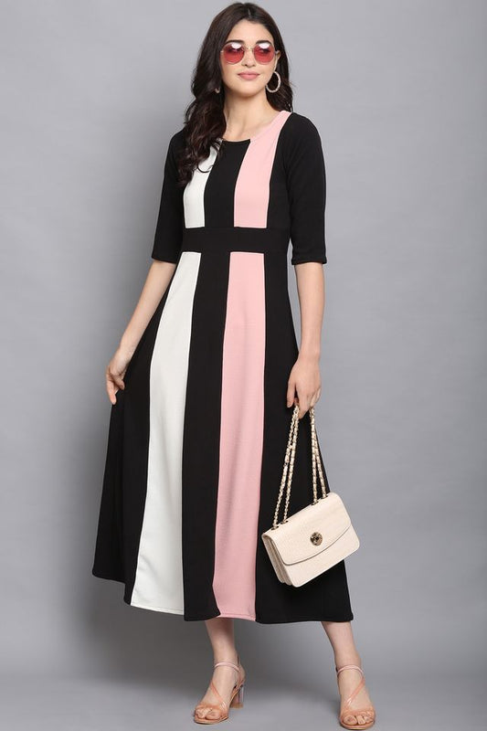 Women Pink & Black Fit & Flare dress