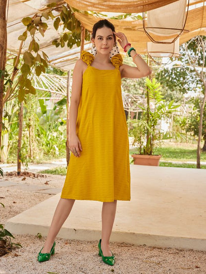 Yellow Oversize Knee Length Dress