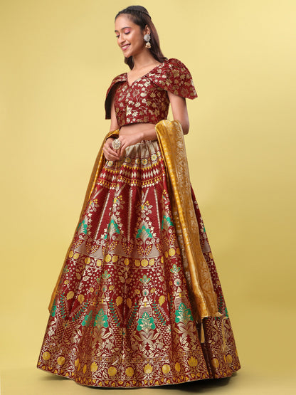 Women Marron  Embellished  Lehenga