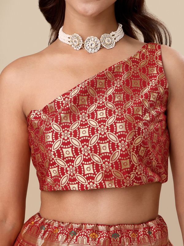 Women Red Floral Print Lehenga